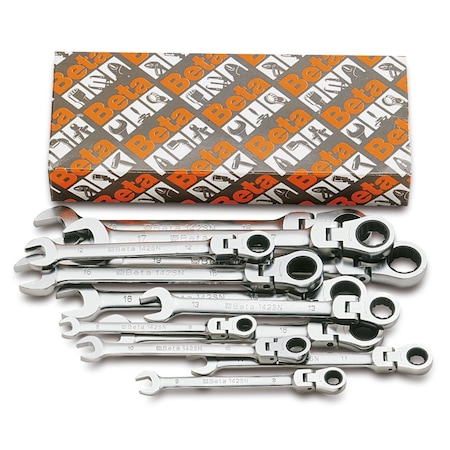 Beta 142SN Set of 13 Flex Head Ratcheting Combination Wrenches, Metric 7mm, 19mm 001420263